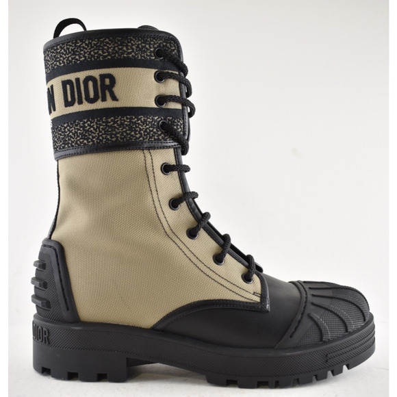 Dior D-Major Black Taupe Logo Military Combat Lace Up Tie Ankle Boots 38.5 - Picture 2 of 16
